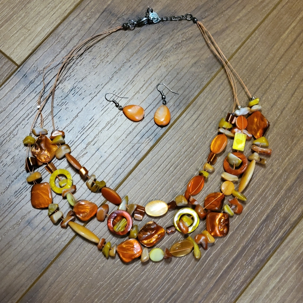 Chunky Orange Beaded Necklace and Earrings Set
